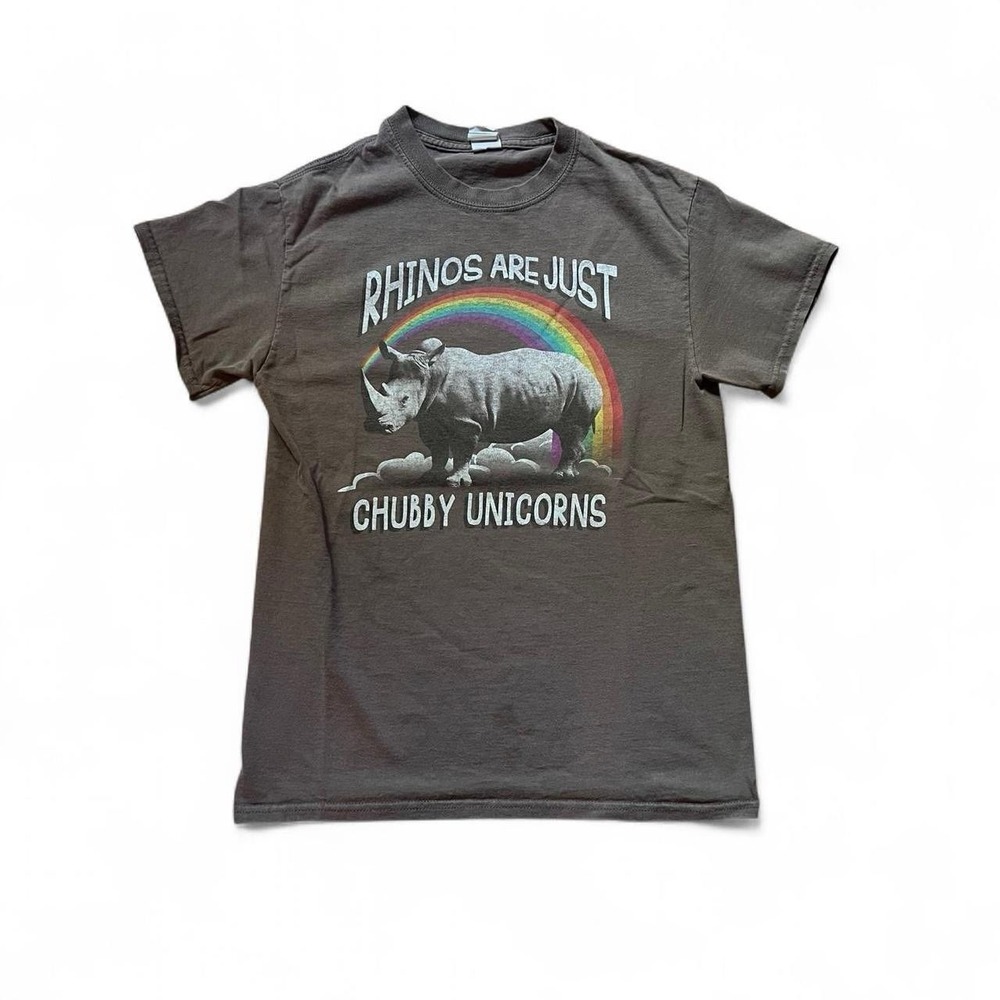 Rhinos Are Just Chubby Unicorns Gray Short Sleeve T-Shirt Size Small Funny Pride